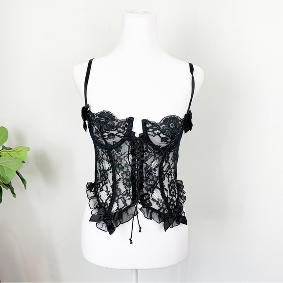 Vintage 80s Victoria’s Secret Gold Label Black Lace Corset Lingerie Sz 34B